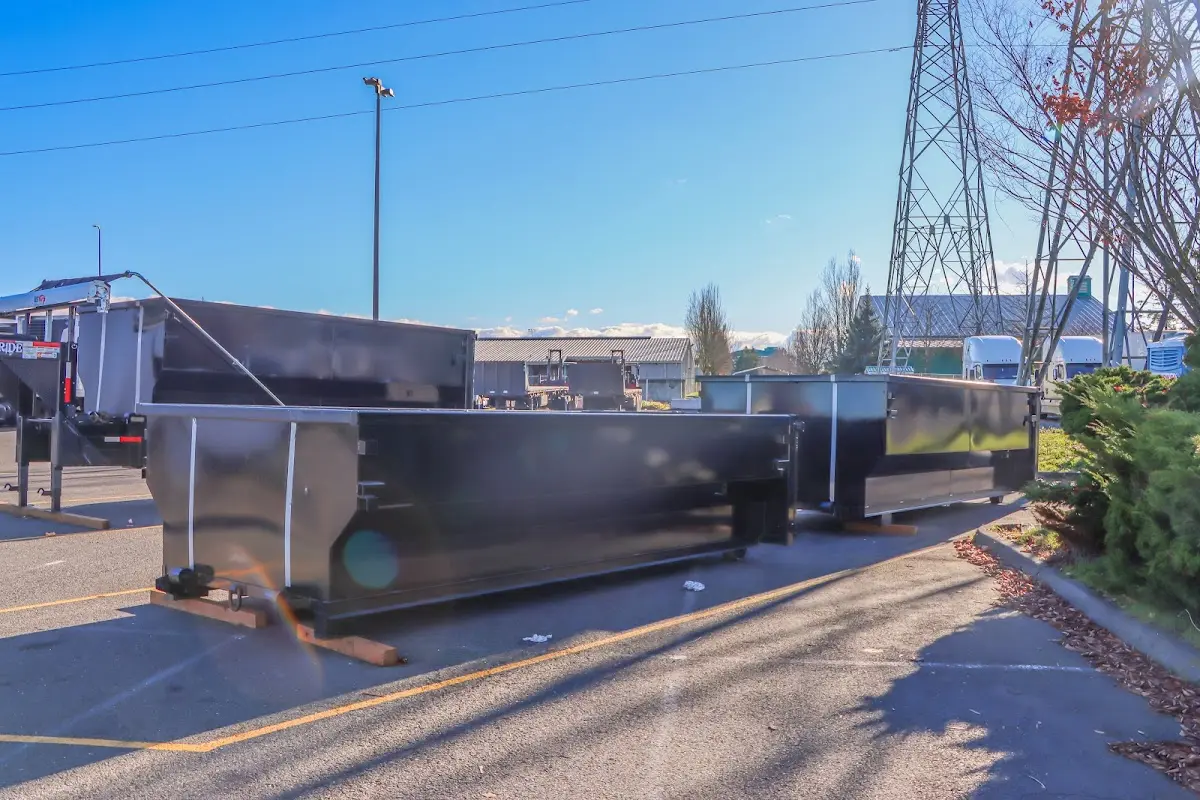 Roll-off dumpster ready for waste disposal at job site for Construction Dumpster Rental in Haddonfield